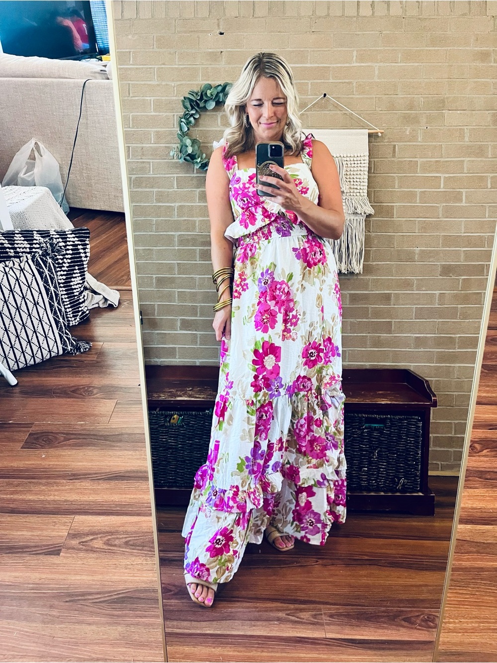 Fate White Maxi Dress with Pink Floral Print